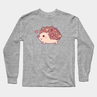 Cute Little Hedgehog With Autumn Leaves And Acorn Long Sleeve T-Shirt